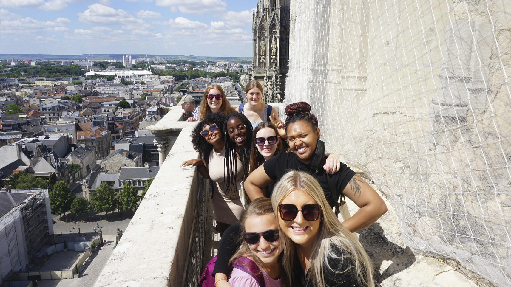 Group of students taking a selfie while studying abroad