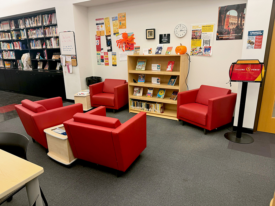 red chairs in the Language Studies Recourse Center