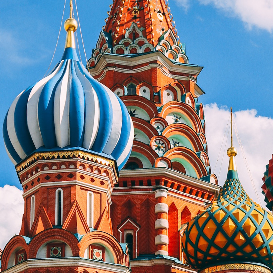 closeup of some of the intricate and colorful artwork at Saint Basil's Cathedral